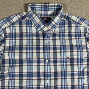Vineyard Vines Shirt Mens Blue Large Classic Fit Tucker Performance Nylon Blend